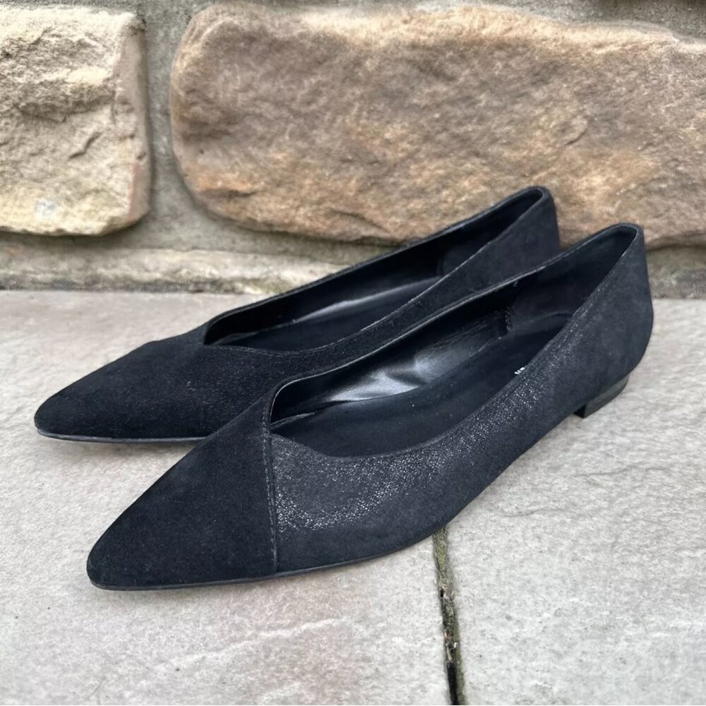Donald Pliner Palma Suede Leather Pointed Toe Flats in Black size 7 Classic Shoe